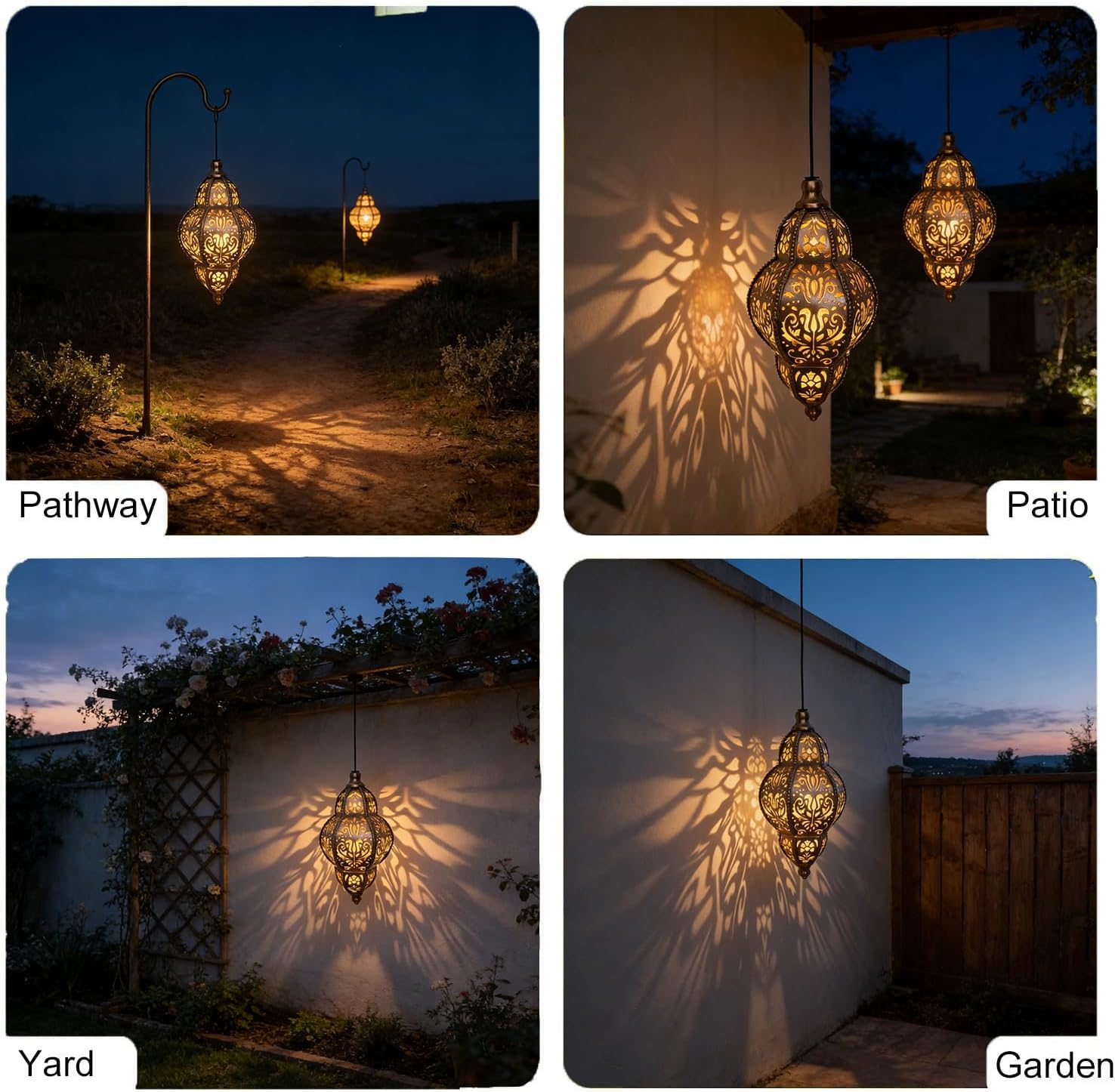 Hanging Solar Lantern Outdoor Decor, Moroccan Solar Lights for Outside Garden Decorations, Waterproof Metal LED Lanterns Garden Gifts for Mom, Women, Patio, Yard, Mother's Day（Sphere-1 Pack）