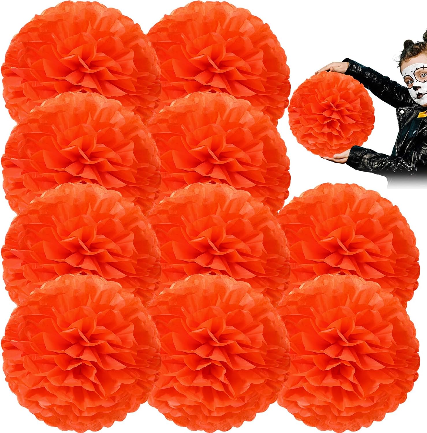 Watersay 20 Pcs 12 Inches Jumbo Artificial Marigold Garlands Large Paper Orange Flower Garland for Dia De Los Muertos Decor The Day of The Dead Ofrenda Altar and Indian Diwali Wedding Decorations