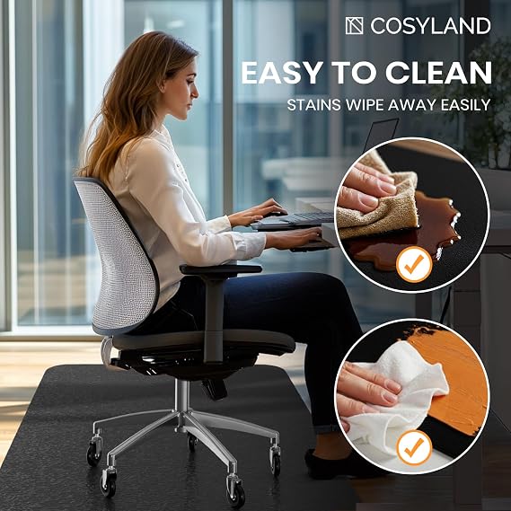 COSYLAND Carpet Protector Chair Mat for Home and Office Floor – Heavy Duty Office Chair Mat for Carpeted and Hardwood Floor, Black Anti-slip Wood/Tile Protector (75 x 120 CM)