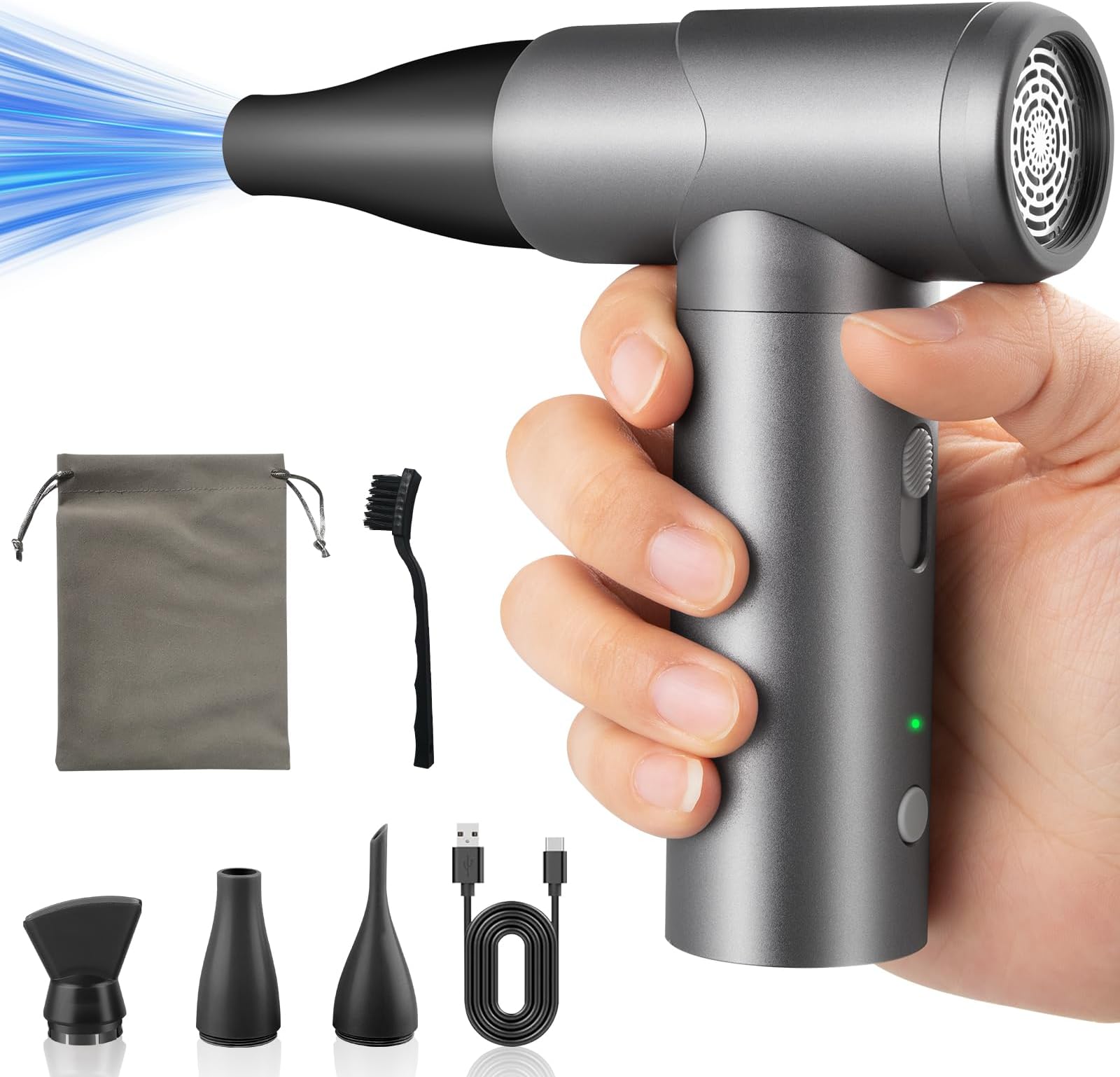 Metal Electric Compressed Air Duster - Cordless Computer PC Cleaner for Keyboard Cleaning -Mini Dust Blower for Electronics Car