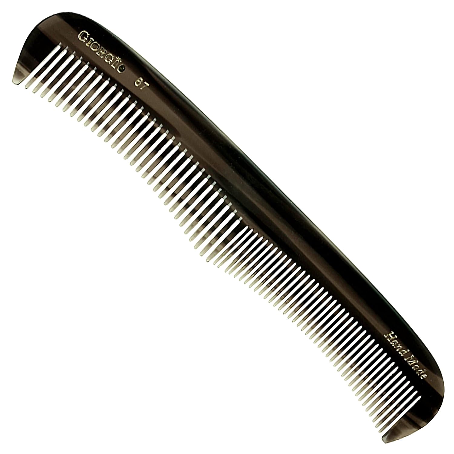 Giorgio G67 Classic Dresser Contour Comb, Double Tooth Coarse/Fine Hair Styling Grooming Combs for Men, Women and Kids. Black Barber Comb Saw Cut, Handmade and Hand Polished for Everyday Hair Care