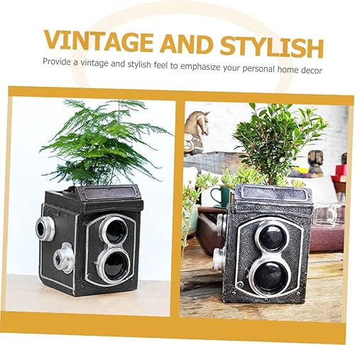 Miniatura 3 de Kisangel Maceta retro para cámara, decoración creativa con temática de cámara para escritorio, adorable maceta de resina para hogar, oficina, balcón