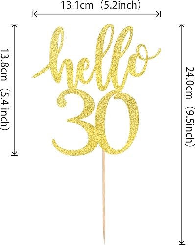 Miniatura 2 de Rsstarxi 1 paquete de decoración para tartas Hello 30 con purpurina dorada de treinta años de edad a 30 para 30 cumpleaños, bodas, aniversarios,