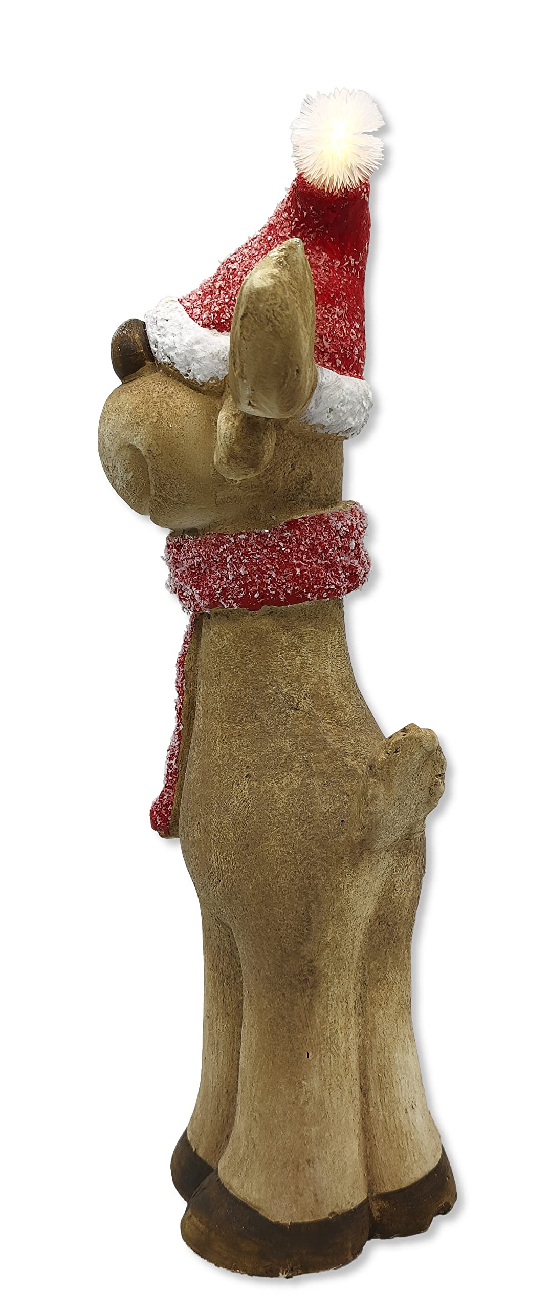 DARO DEKO Winterfigur Rentier mit LED Mütze 24 x 49cm Dekofigur Weihnachtsdeko