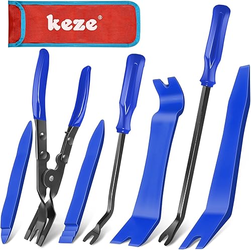Keze 7 Piezas Herramienta de Palanca de Extracción de Molduras de Plástico Automotrices y Kit de Alicates Extractores de Clips para Extracción de