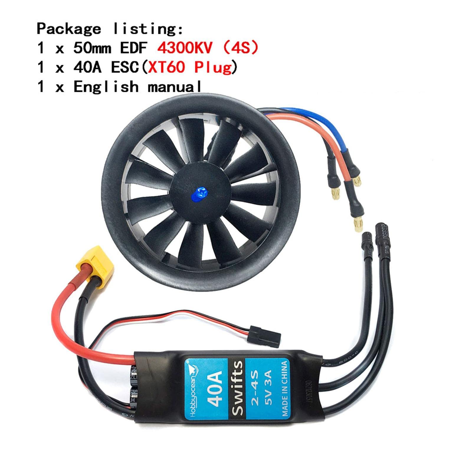 LOVIVER 50 mm/64 mm/70 mm/90 mm EDF-Impeller mit bürstenlosem Motor und 40 A/50 A/80 A/125 A elektronischem Drehzahlregler für RC-Jetflugzeugmodell