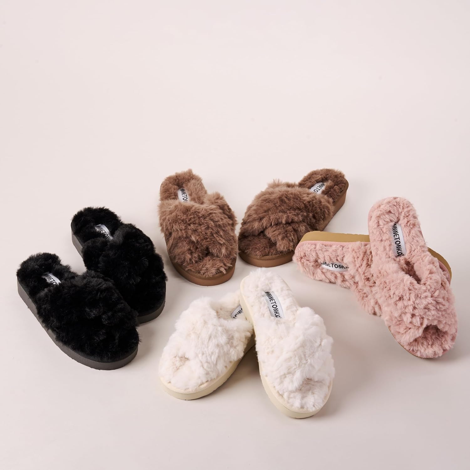 Minnetonka Women's Teddy Crossband Faux Fur Slide Slippers - Image 2