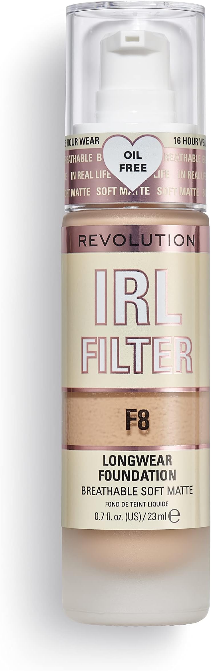 Makeup Revolution, IRL Filter, Longwear Foundation, Medium to Full Coverage, Matte Finish, 16 Hour Wear, F8, Medium To Tan Skin Tones, 23ml