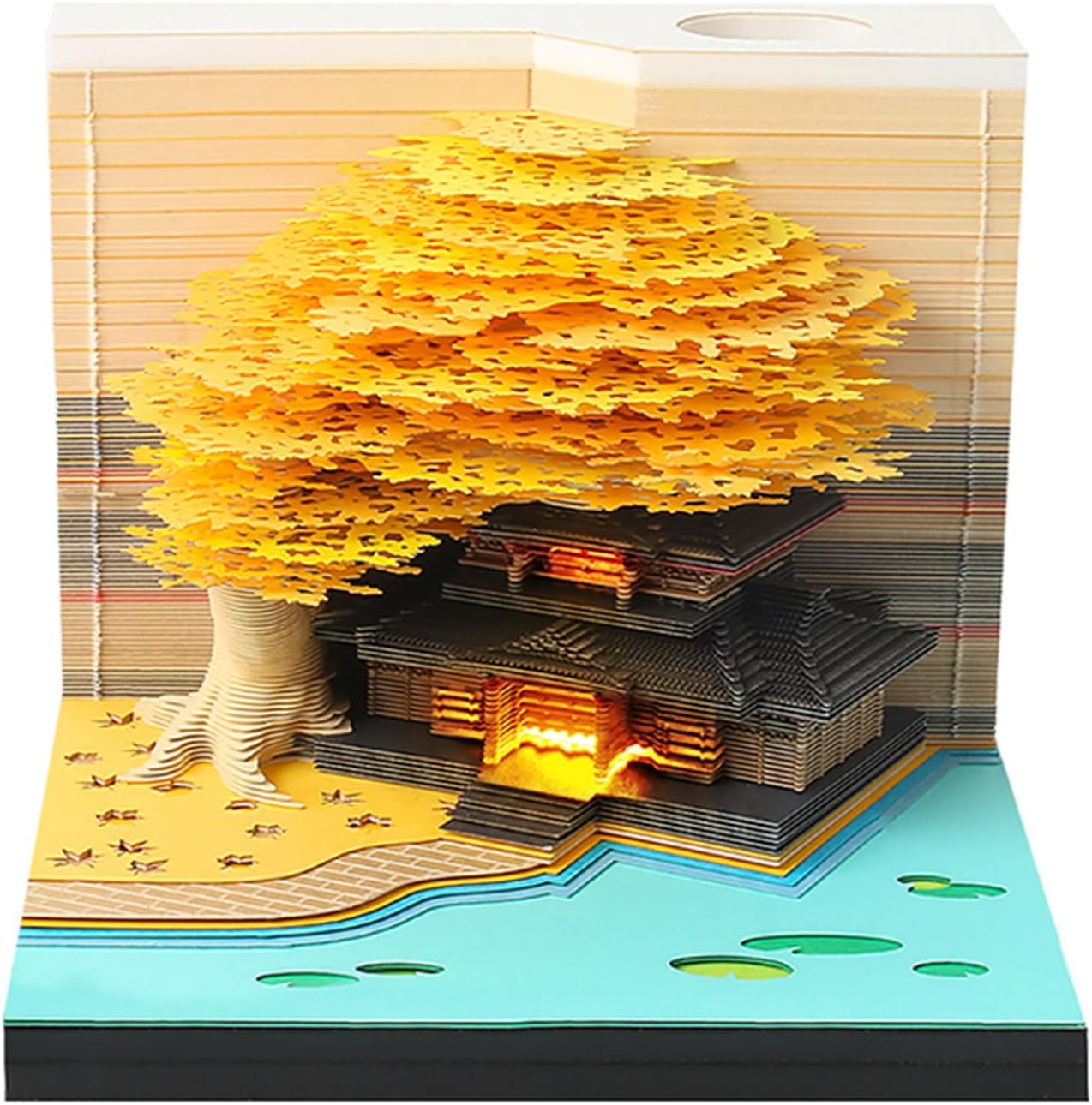 Time Piece Calendar - 2026 Desk Calendar with LED Light - 3D Paper Carving Art Memo Pad Notepad Gift for Christmas Housewarming Desktop Decoration (with Weekly Calendar & Light)