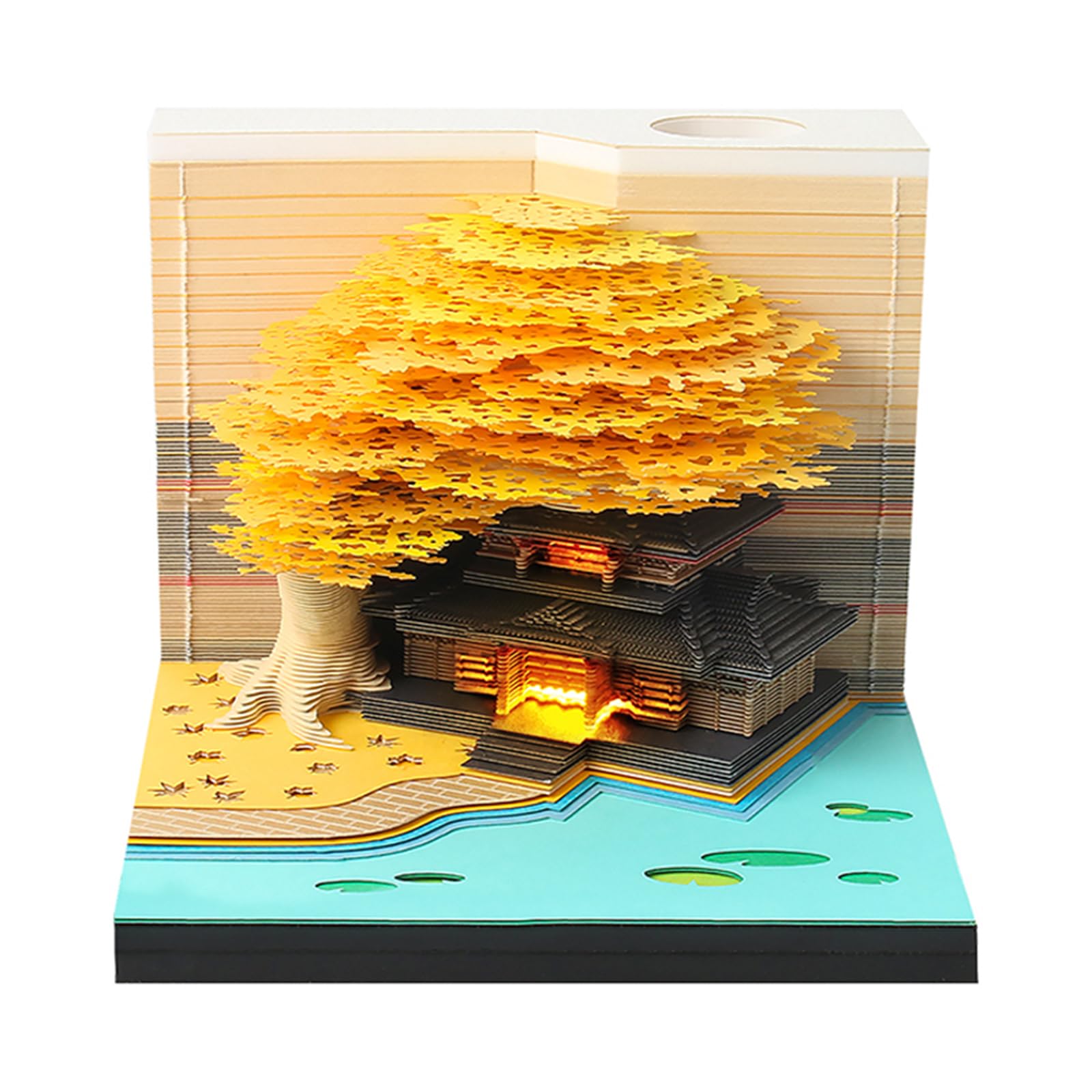 Time Piece Calendar 2026 Desk Calendar with LED Light 3D Tear-away Paper Carving Art Memo Pad Notepad Gift for Christmas Housewarming Desktop Decoration (With Calendar & Light)