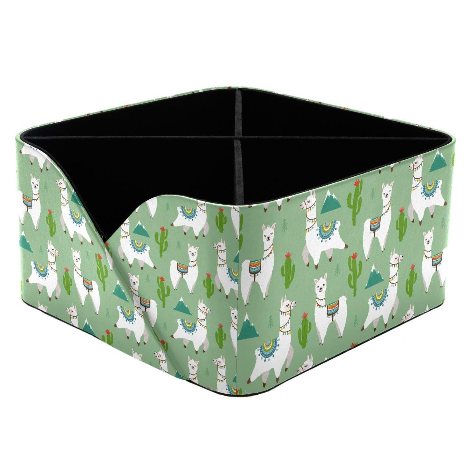 KengjuTesu Tribe Llama Cartoon Alpaca Cactus Pattern Desktop Organizer Pen Holder, Rectangular Pencil Cup for Office, Study and Makeup Stations