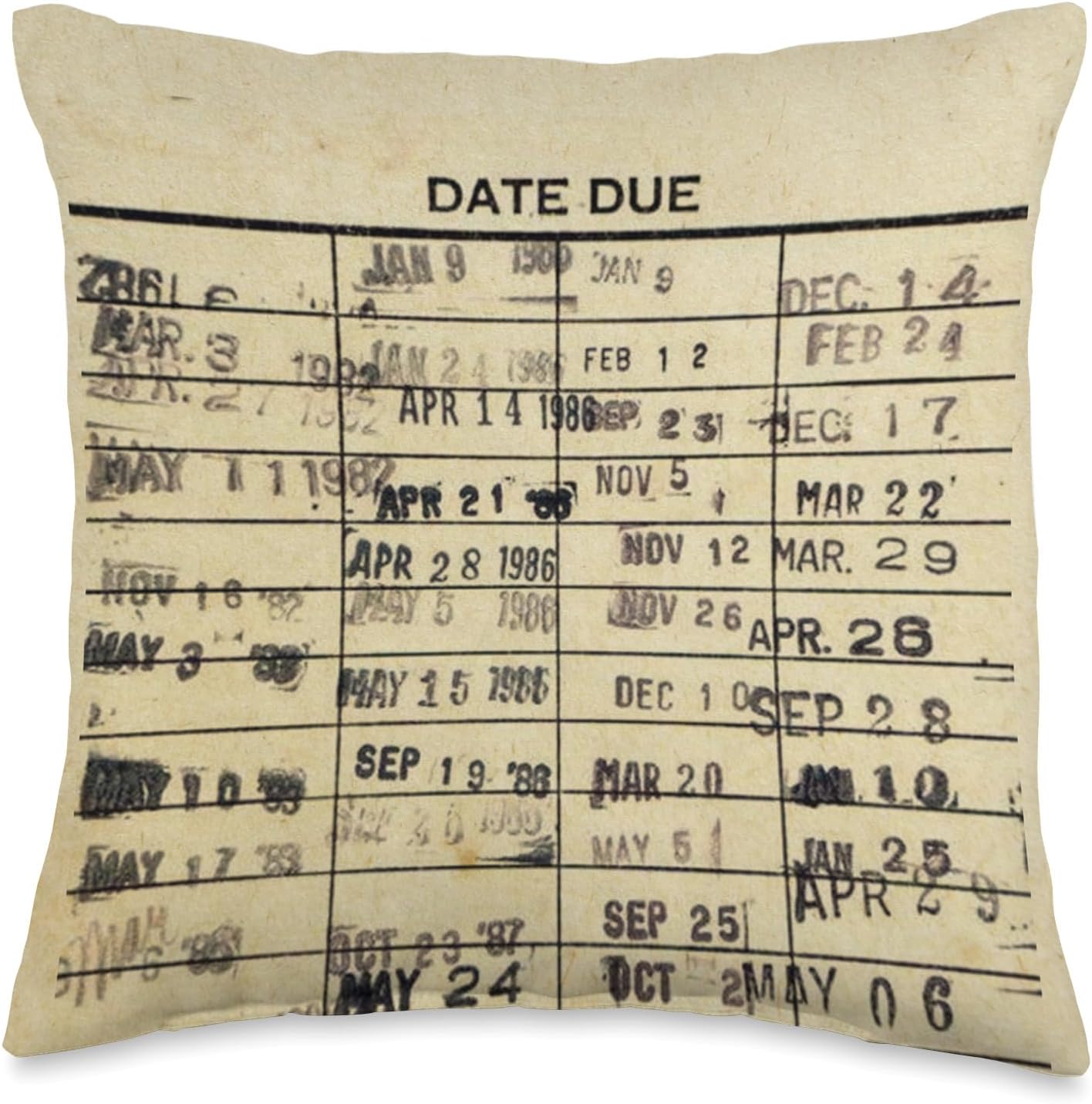 Library Due Date Cards Stamp Book Return Librarian Vintage Throw Pillow