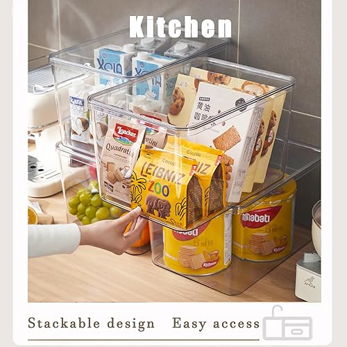 Miniatura 2 de Contenedores de almacenamiento de plástico transparente con tapas, 3 paquetes, contenedores de almacenamiento para aperitivos, cosméticos, libros,