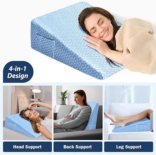 Miniatura 4 de Almohada de cuña de 7.5 pulgadas, cuña de cama después de la cirugía, alivio del dolor de espalda, almohada de espuma viscoelástica, cuña inclinada