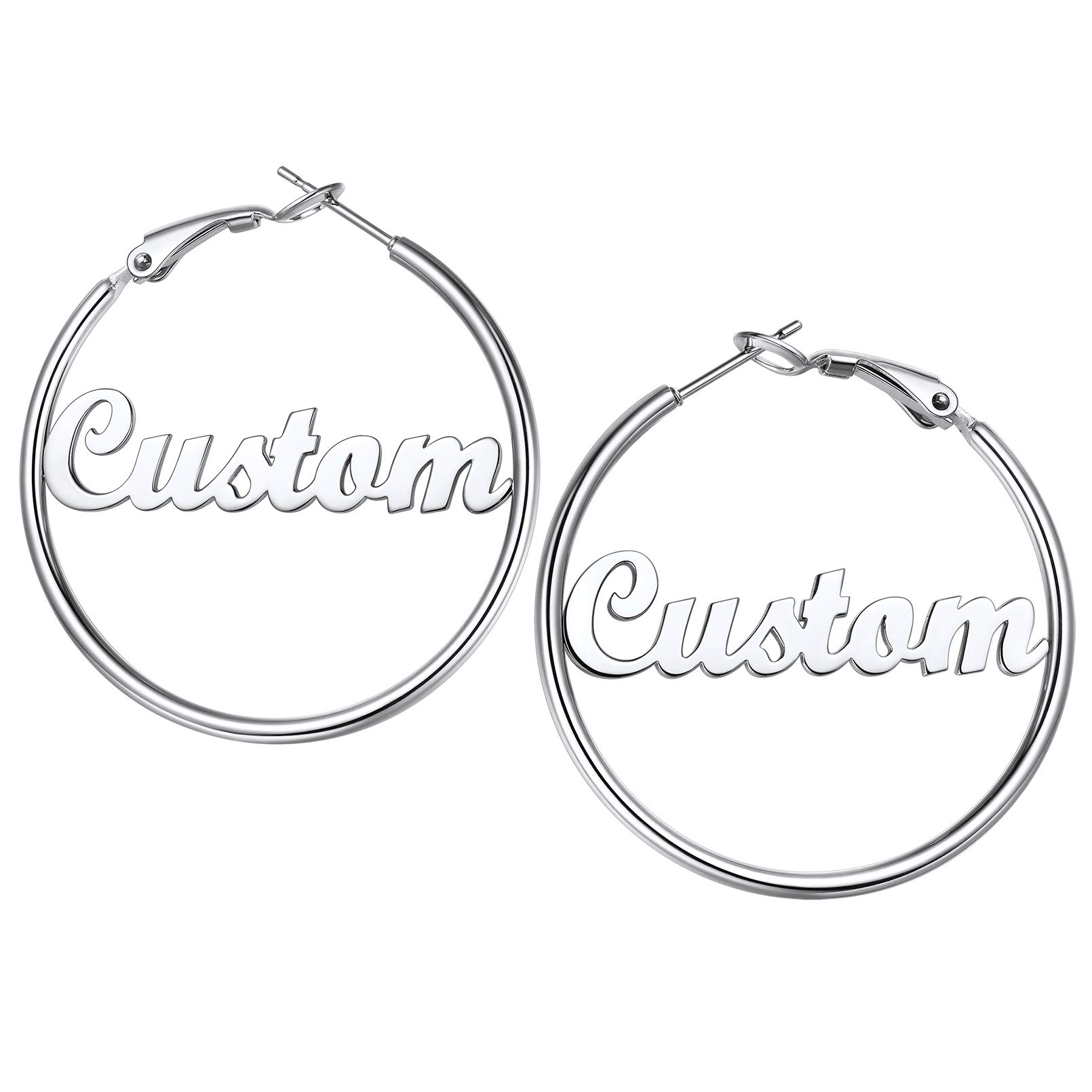 Custom4U Bamboo Earrings for Women Personalized Gold Hoop Name Earrings