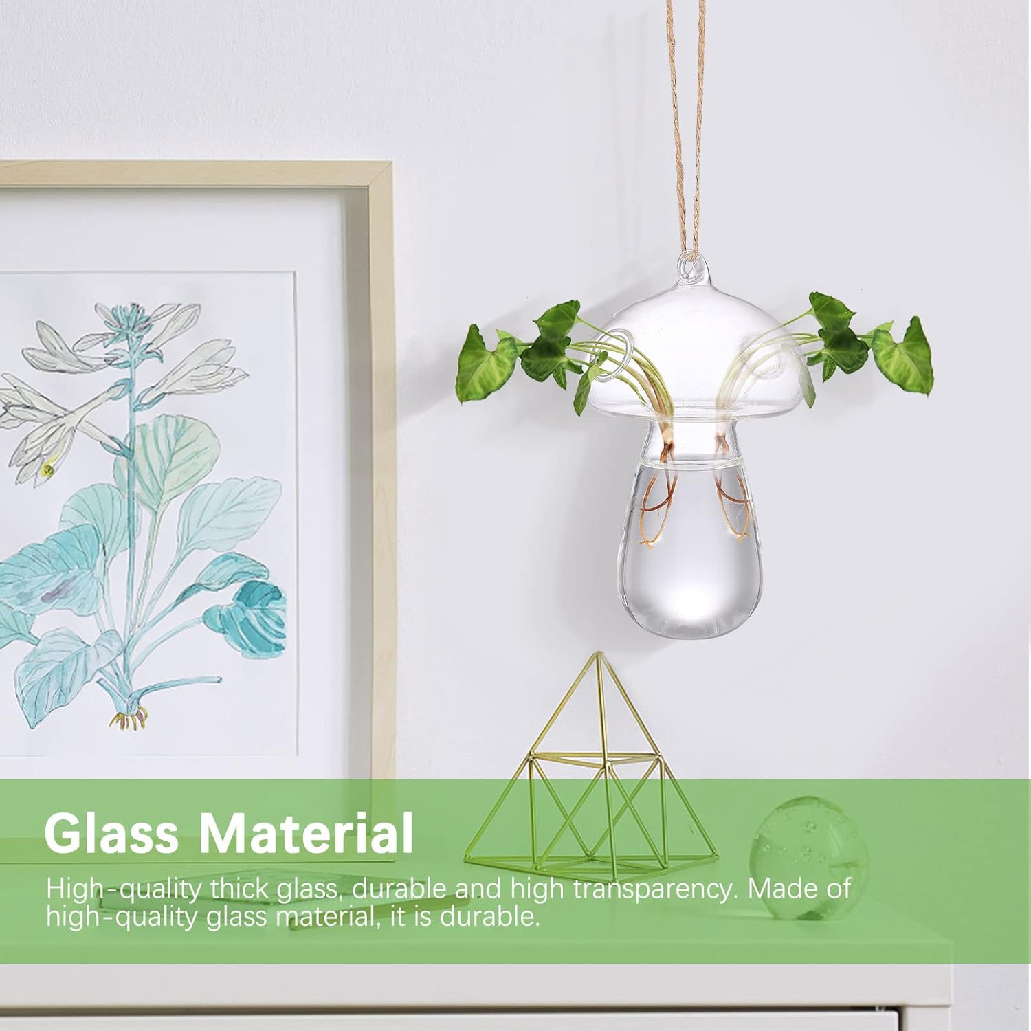 Fofetbfo 6 PCS Glass Hanging Planter Hanging Mushroom Shaped Hydroponic Vase Glass Vase Clear Hydroponic Plant Container for Propagation Hydroponic Plant Home Garden Decor