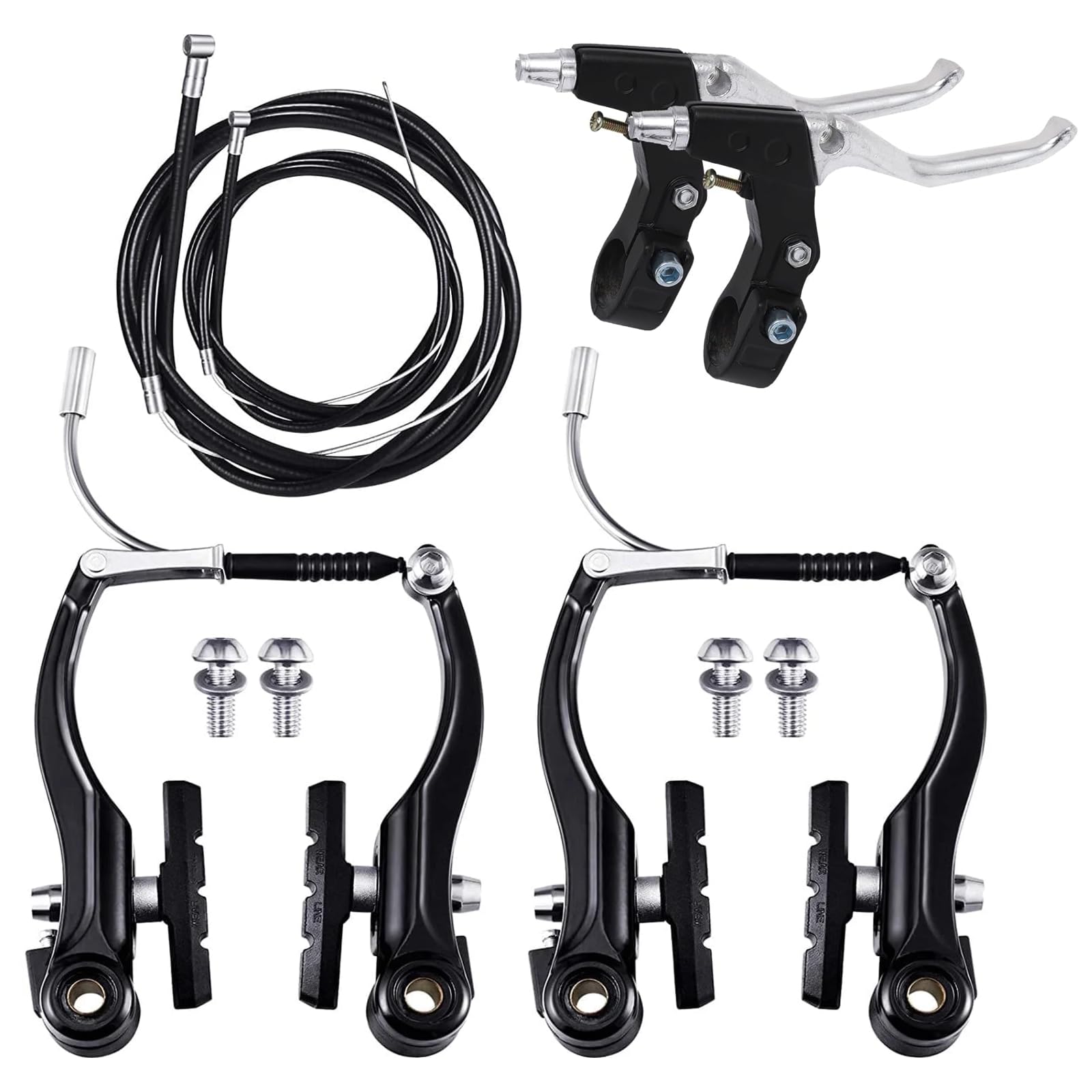 Anhoer Bike Brake Set Complete Front and Rear Bike MTB Hybrid Brake Inner and Outer Cables and Lever Kit with Alloy Levers V-Brakes Black For BMX Mountain Bike (Black)