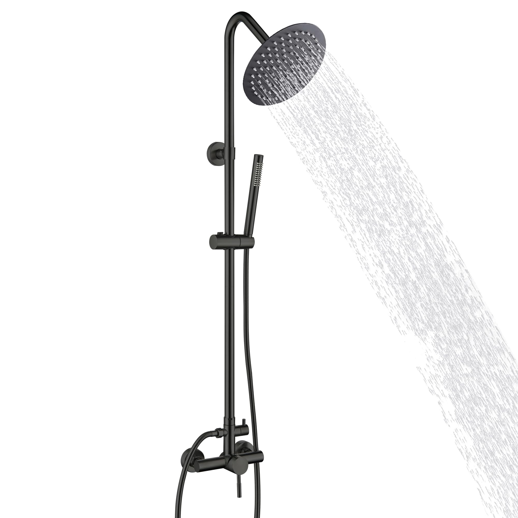 Colonna Doccia con Miscelatore Nera, Colonna Doccia con Soffione e Doccetta Altezza Regolabile, Acciaio Inox