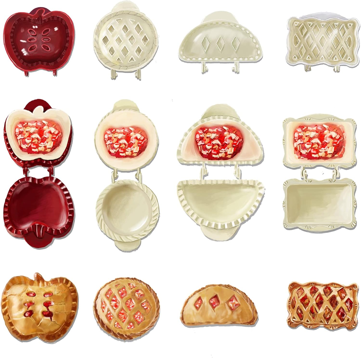 4PCS Dough Presser Pocket Pie Molds,Classic Mini Hand Pie