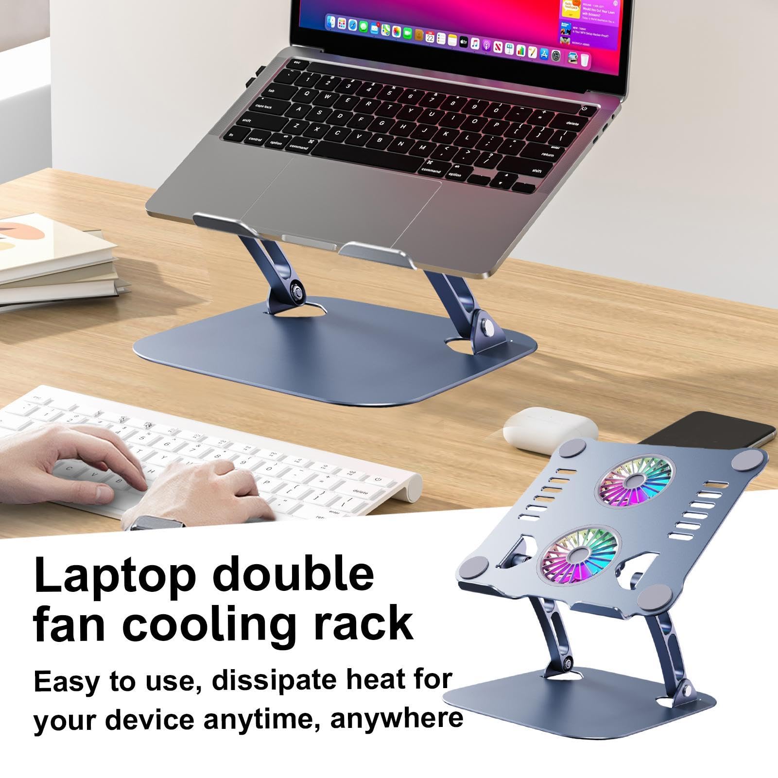 Supporto di raffreddamento per computer portatile, di raffreddamento per | computer portatile, di raffreddamento in metallo regolabile, tappetino di raffreddamento ergonomico pieghevole