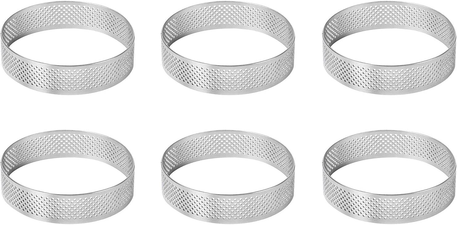 Cake Ring Molds, 6pcs/set Stainless Steel Porous Tart Ring, Perforated Pie Cake Ring Mold, Cake Mousse Ring with Holes for Baking Dessert Ring Tools Heat-Resistant (size:6cm)