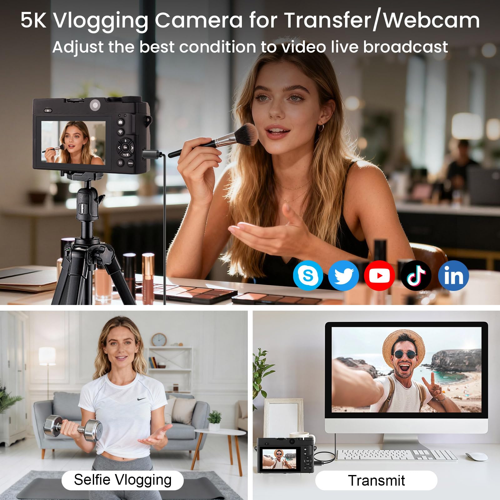 SOPPY Cámara digital 5K, cámara selfie mejorada de 75 MP con función WiFi para Youtube, zoom digital de 16X, cámara digital compacta con tarjeta de 32 GB, 2 baterías, compacta para niños, adolescentes