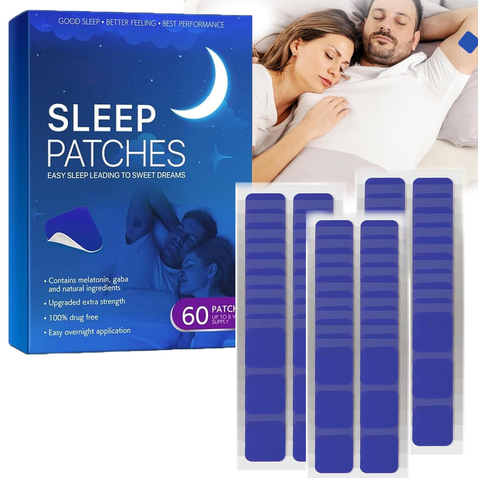 Nbkzsix Hatmeo Sleep Patches - 60 Pack, Hatmeo Sleep Aid Patches, All Natural Deep Sleepy Stickers, Skin-Friendly & Easy To Apply& Effortless Sleep, Improve Sleep Quality (3Box)
