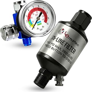 LE LEMATEC Air Compressor Regulator + Water Separator Bundle — 1/4 NPT 0-150 PSI Flow Control Valve & AI303 Inline Moisture Trap Filter for Spray Guns, Impact Wrenches, Nailers & Pneumatic Tools