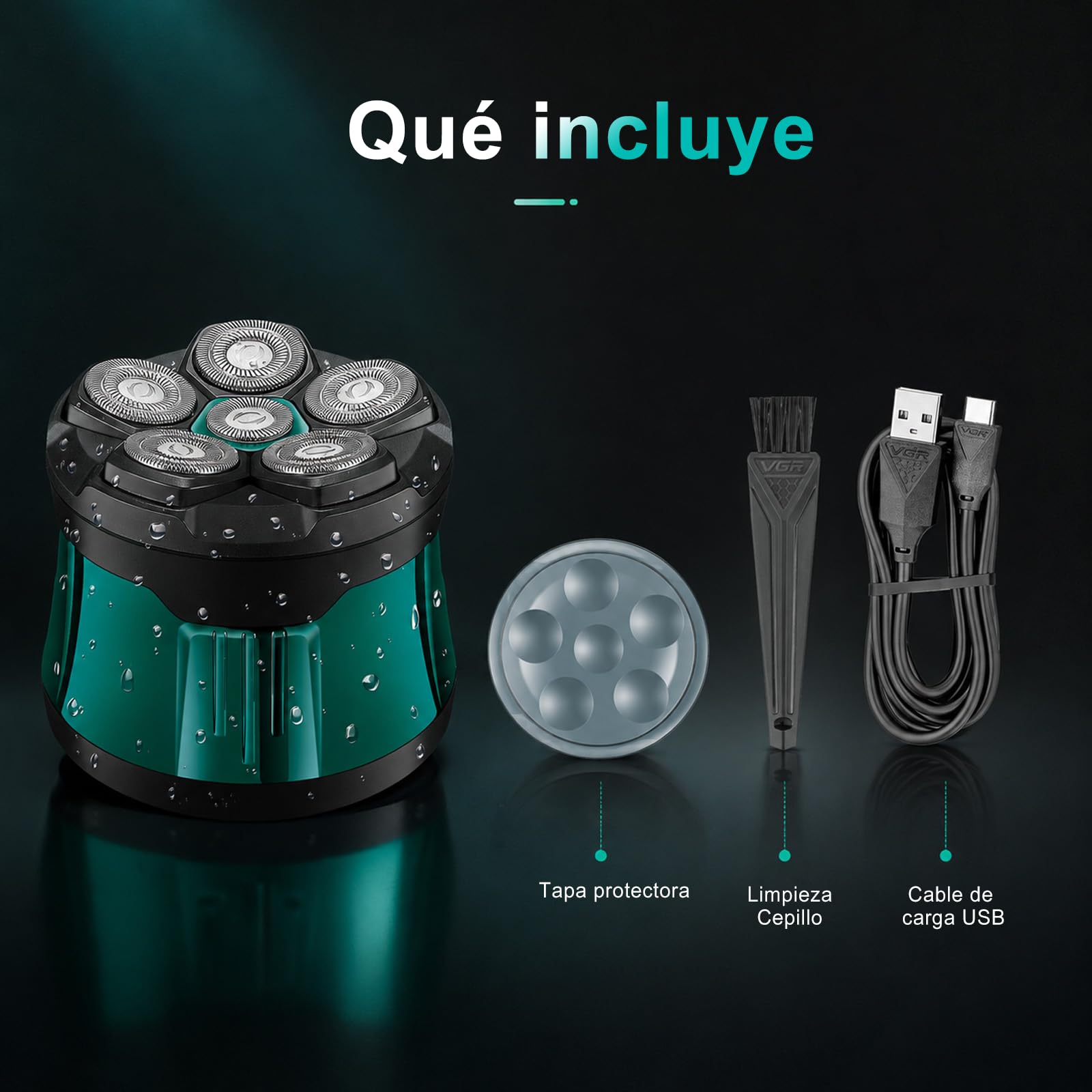 VGR 373 Afeitadora Cabeza Hombre 6D, Máquina Afeitar Cabeza, IPX5, Viaje