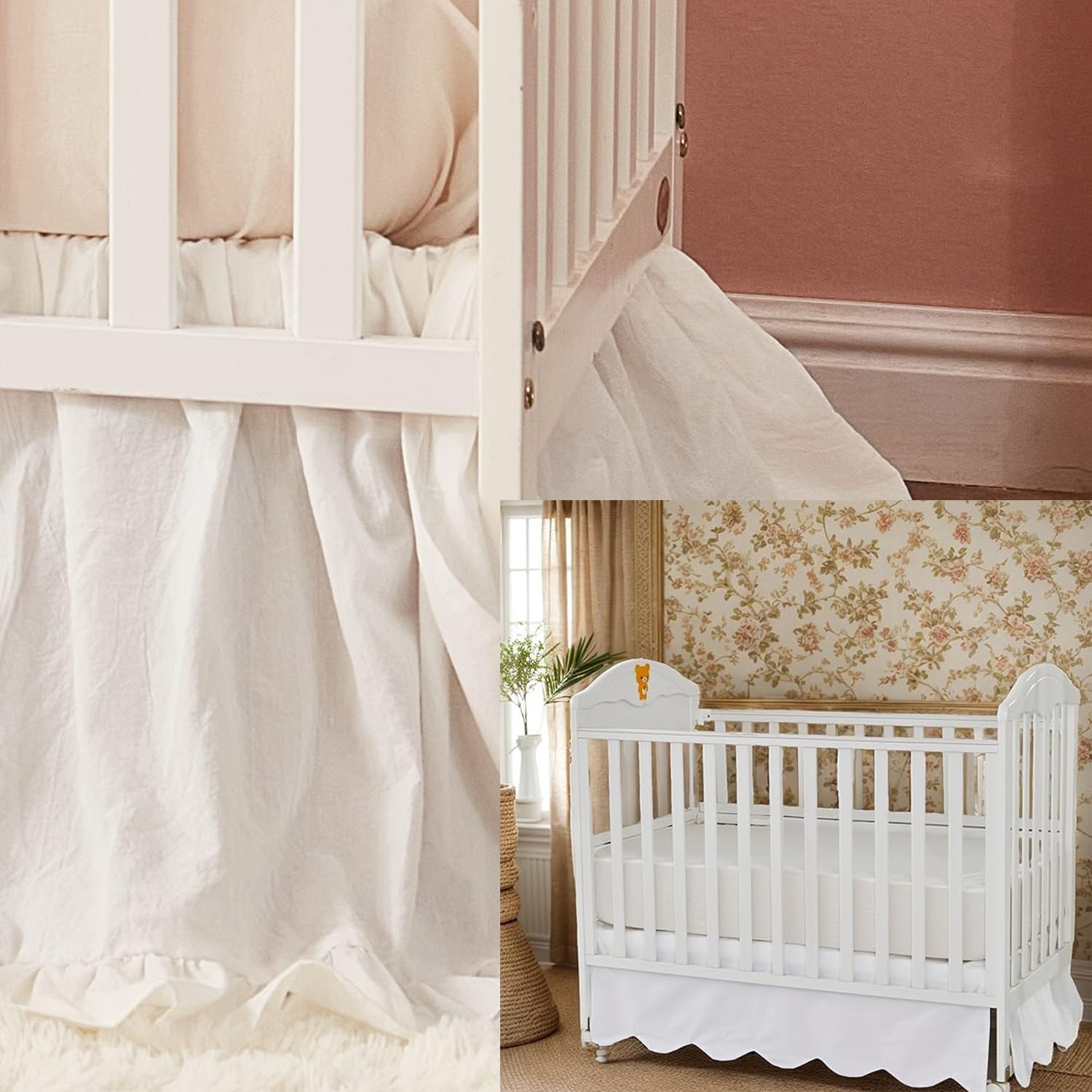 Brandream 2 Packs Crib Bed Skirt Dust Ruffle Farmhouse Chic 100% Cotton Gender Neutral Crib Skirt Toddler Bedskirt