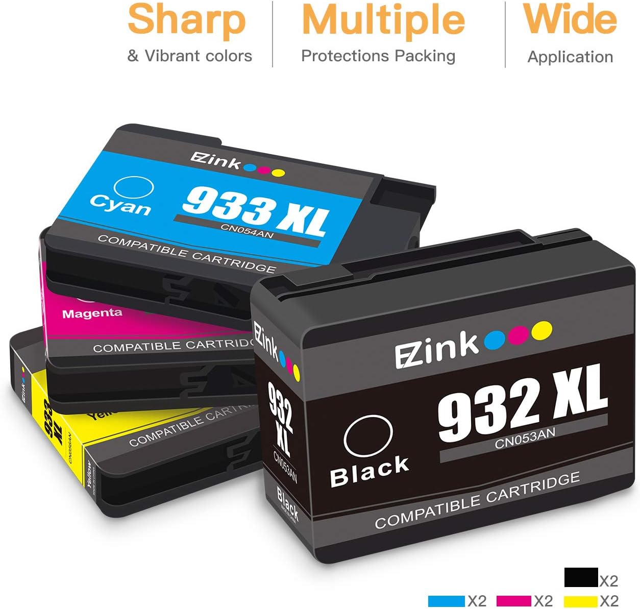 E-Z Ink (TM) Compatible Ink Cartridge Replacement for HP 932XL 933XL 932 XL 933 XL to use with 6100 6600 6700 7110 7510 7610 7612 Printer (2 Black, 2 Cyan, 2 Magenta, 2 Yellow, 8 Pack)