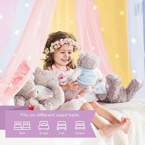 Miniatura 4 de Bollepo Toldo de cama de arcoíris y LED para niñas con estrellas brillantes – Decoración de habitación de red de cuna de princesa | Cortinas de cama