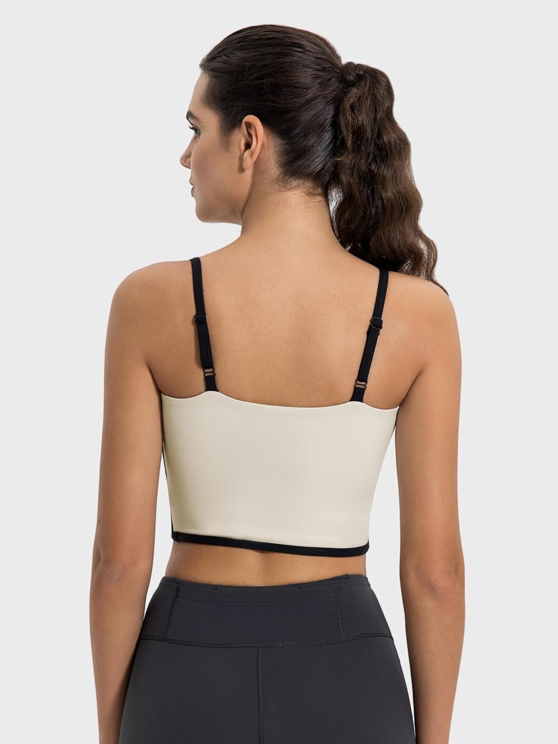 ABOCIW Womens Square Neck Longline Sports Bra Adjustable Spaghetti Strap Padded Basic Workout Cami Tank Top