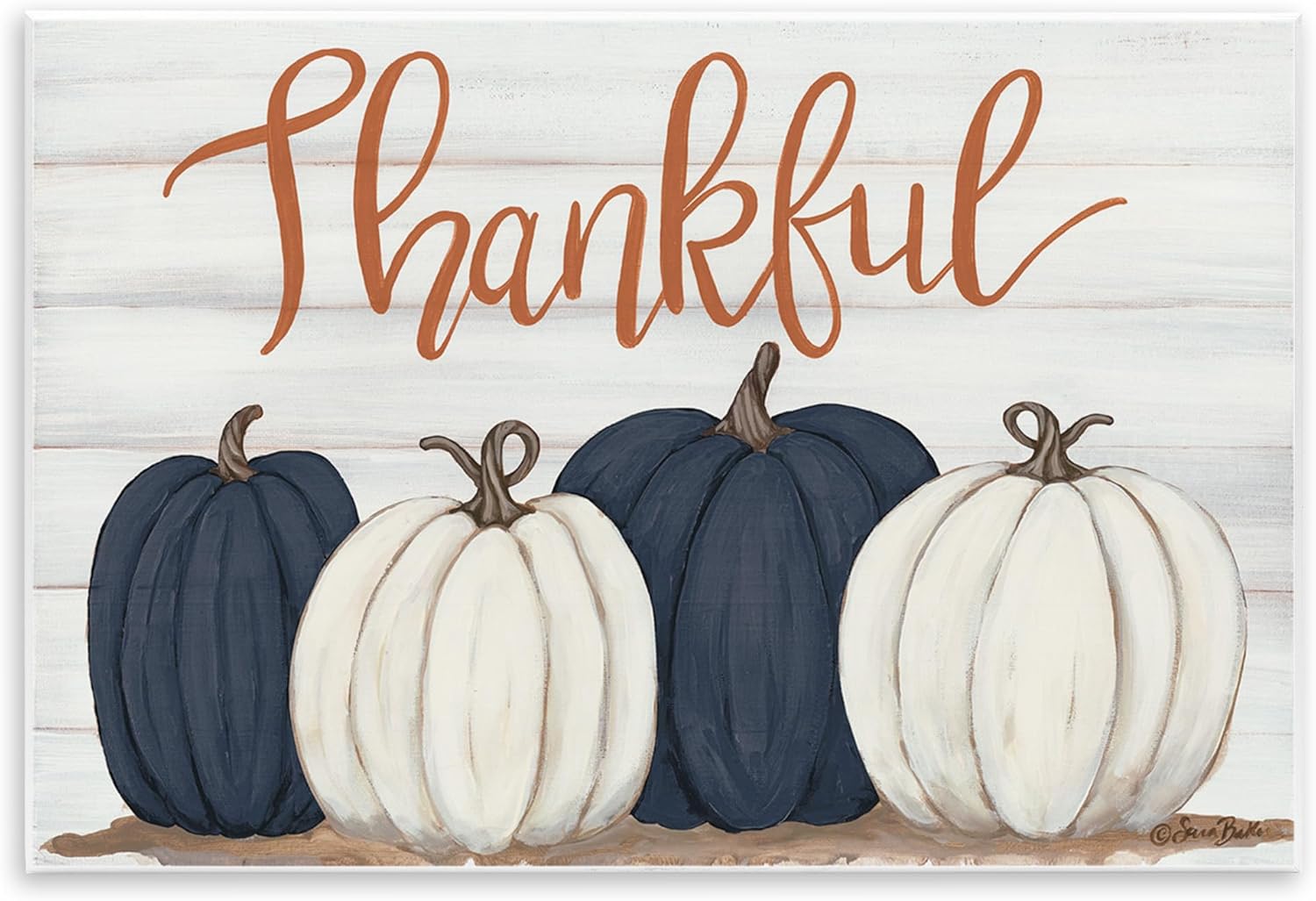 Stupell Industries Autumn Farm Pumpkin Harvest with Thankful Phrase Wall Plaque Art Design by Sarah Baker 13"L x 19"W