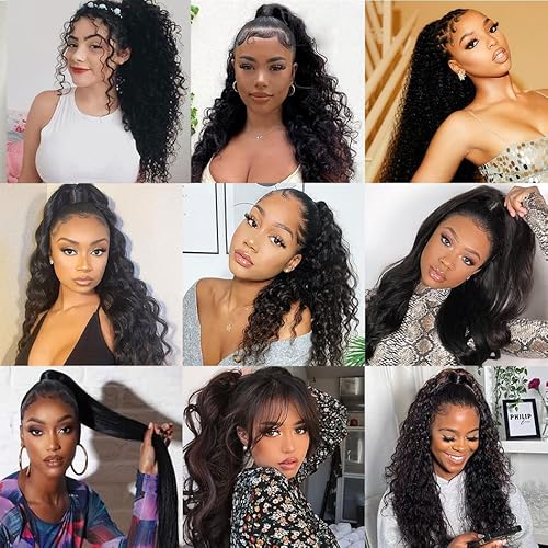 Seelaak 16 Inches Kinky Curly Hairpiece Wrap Around Ponytail Hair Piece With Magic Paste Clips Human Hair Ponytail Extensions Magic Paste Binding Pony Tail Hairpiece For Black Women thumb #6