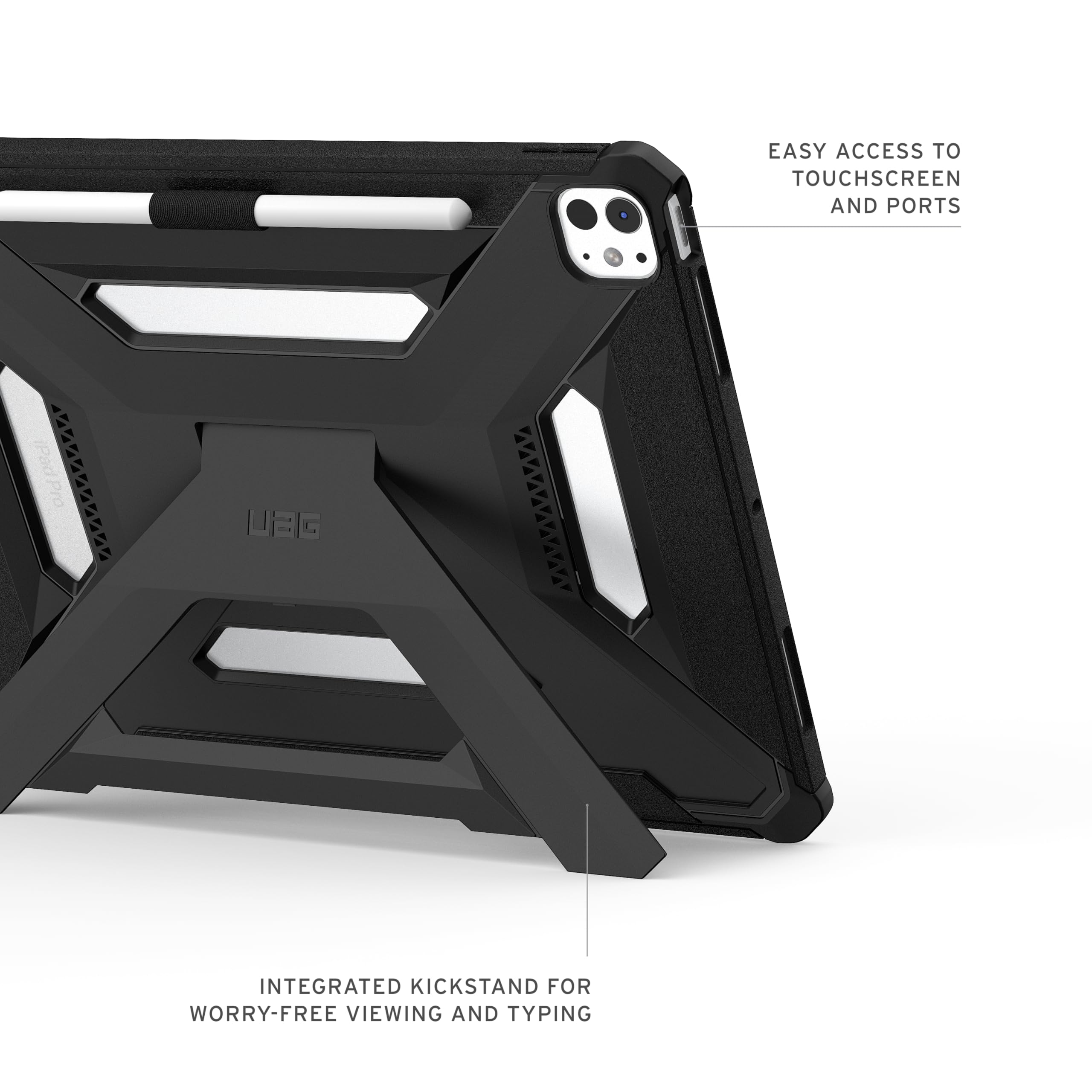 URBAN ARMOR GEAR UAG - Custodia protettiva progettata per iPad Pro 13" 8a/7a generazione 2024-2025 M5/M4 A3360 A3361 A3362 - Robusta custodia protettiva con cavalletto e portamatite Scout Plus nero