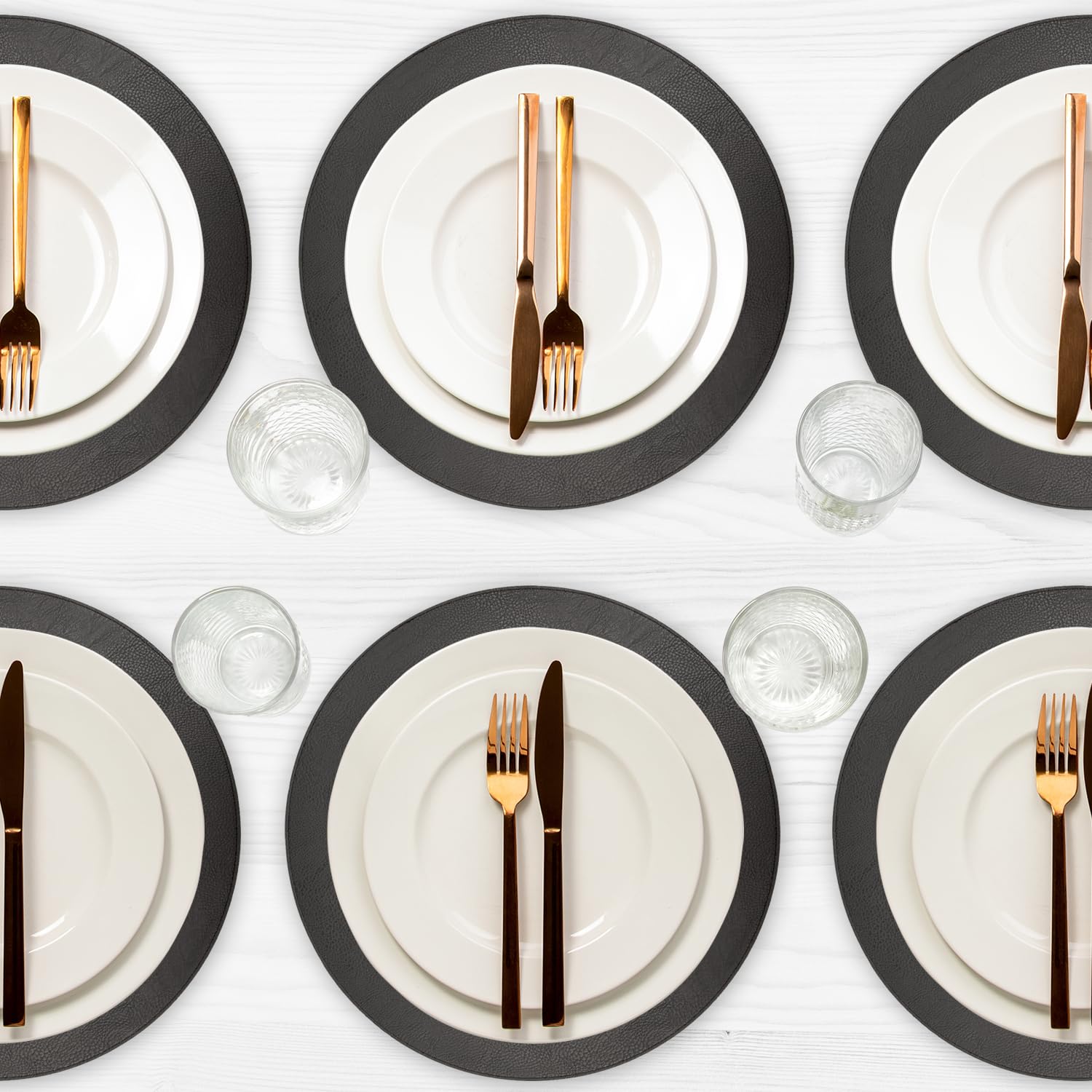 Homewear Placemats Set of 6 – Round 15” Faux Leather Table Mats for Dining, Heat Resistant & Non-Slip Washable Table Decor, Indoor, Outdoor, Dining Table Set for 6, Modern Kitchen & Holiday Use,Black