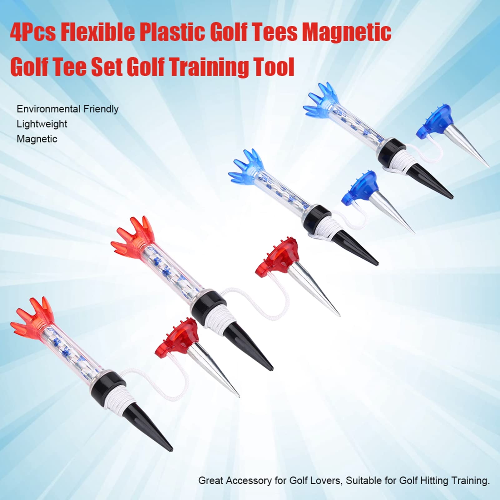 VOBOR Golf Magnet Tee - Set da Golf Magnetico in Plastica Tees, 80 Mm Strumento di Allenamento Riutilizzabile Accessorio Pratica per Golfista, Blu E Rosso, (4 Pezzi)