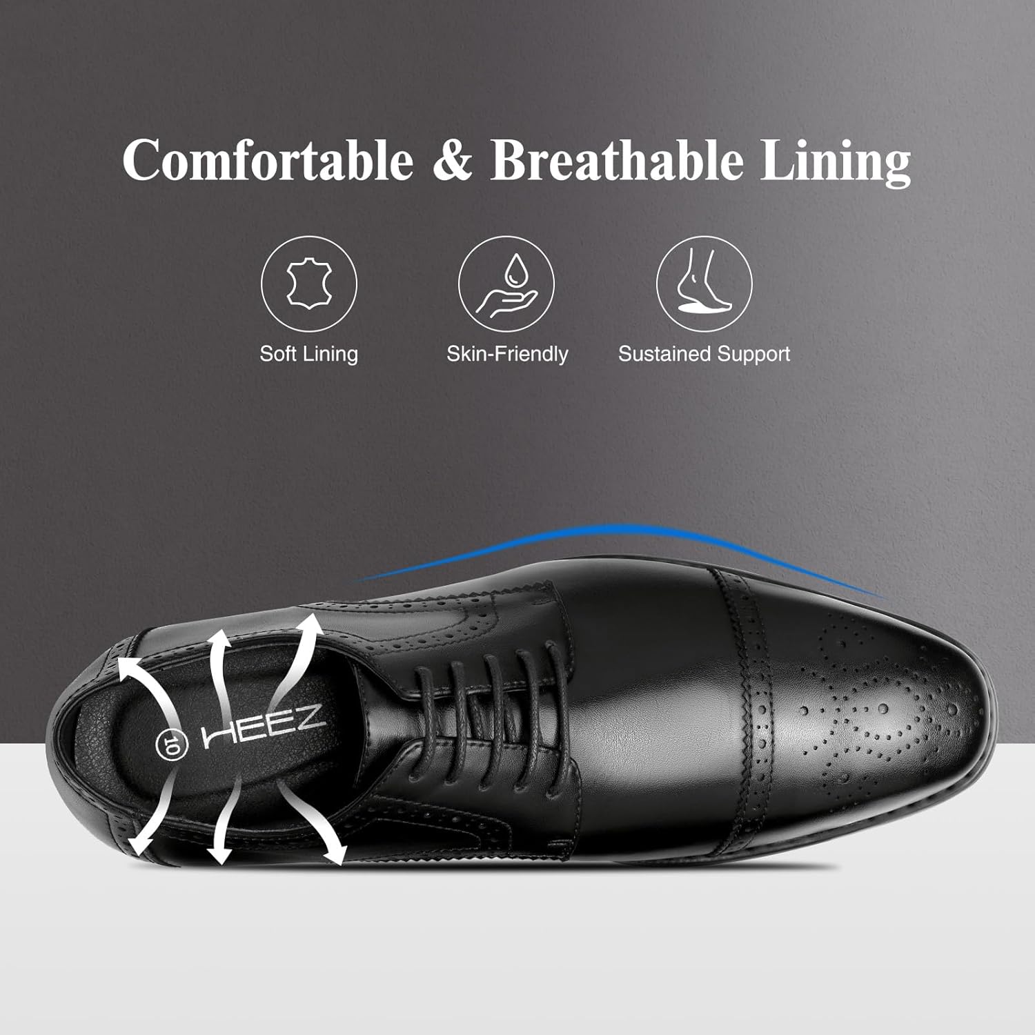 HEEZ Men's Dress Shoes, Classic Cap Toe Oxford for Men Non Slip, Comfortable Lace Up Derby Shoes for Formal Business Work Wedding Office Prom - Image 5