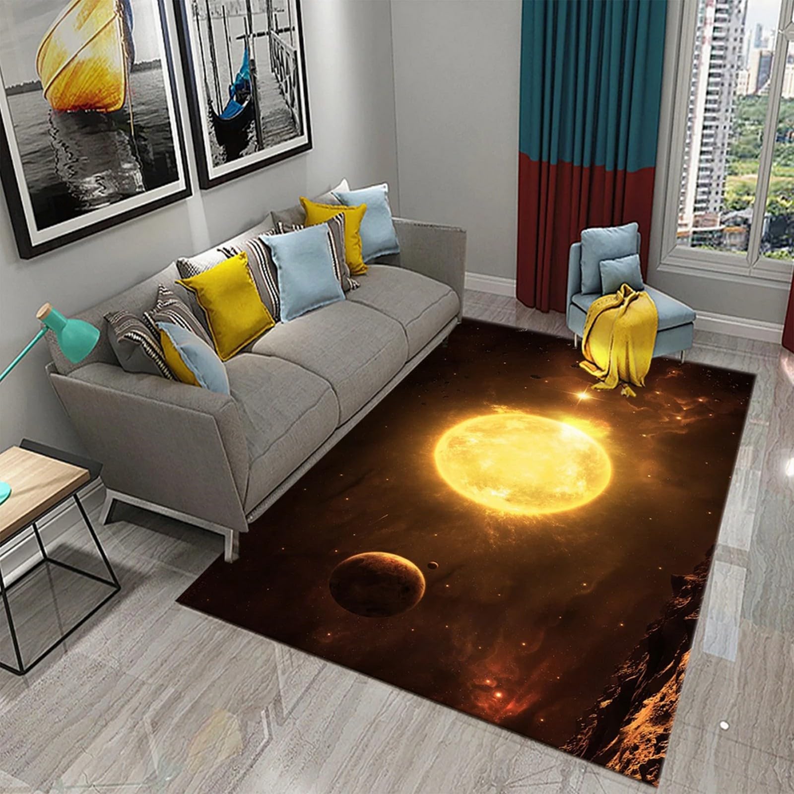 Tapis paysage spatial imprimé 3D haut de gamme en flanelle 120x160