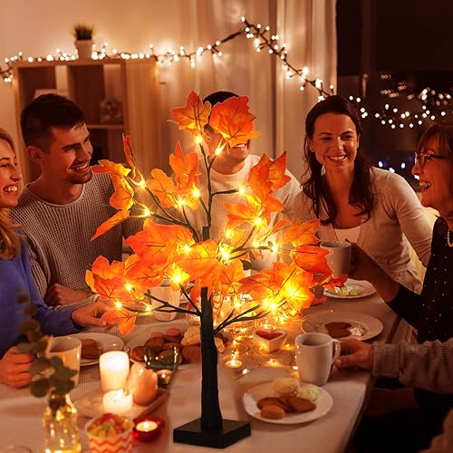 Miniatura 4 de 2 Pack Fall Lighted Maple Tree 48 LED Lights Thanksgiving Decoration Artificial Tree Lights 20 inch Battery or USB Powered DIY Table Light for