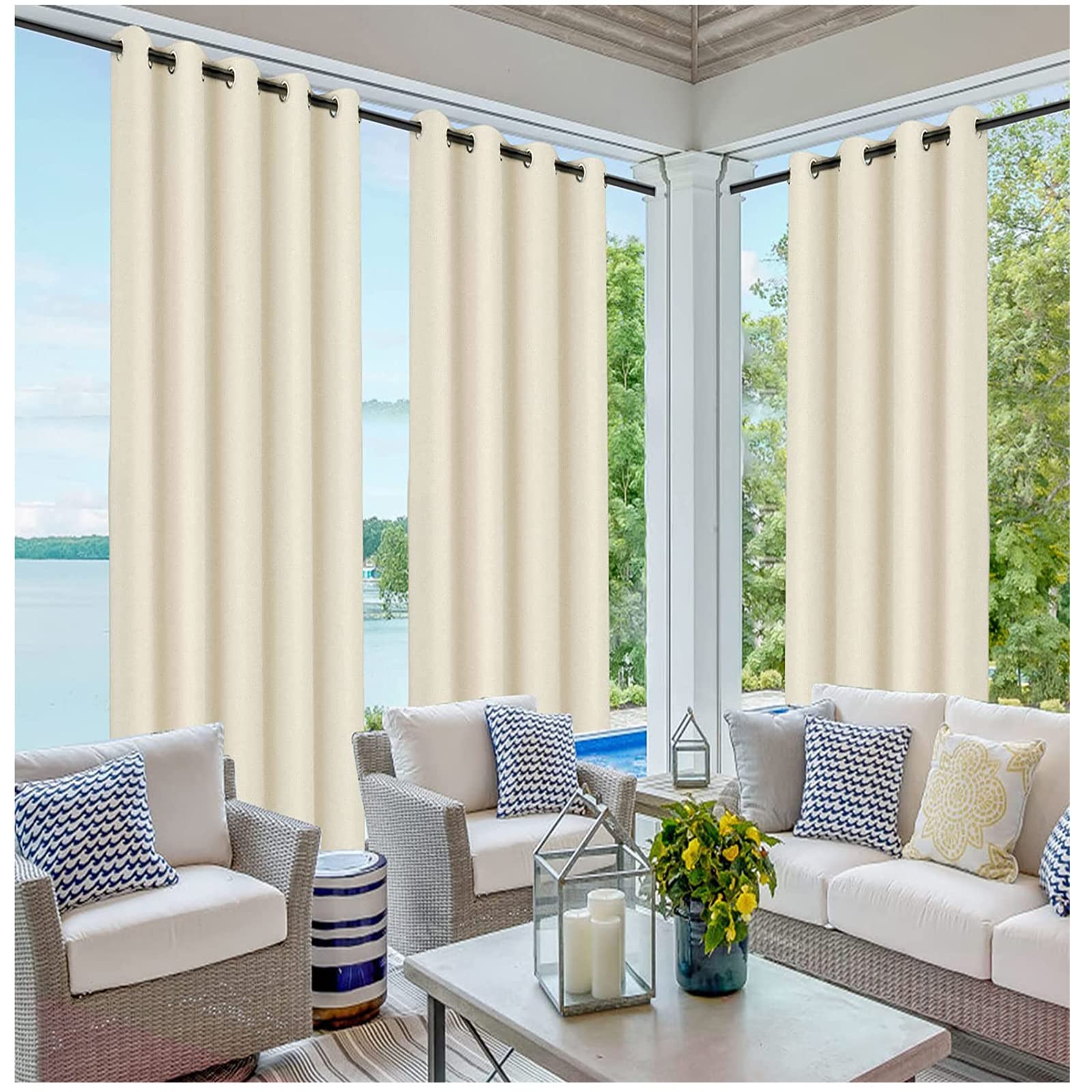Outdoorvorhänge Wasserdicht Outdoor Vorhang Balkon Terrasse Vorhängel UV Schutzmittel und Winddicht Vorhang Balkon sichtschutz Vorhänge für Veranda Pavillons Braun 1 Stück,142 * 233cm（B*H）