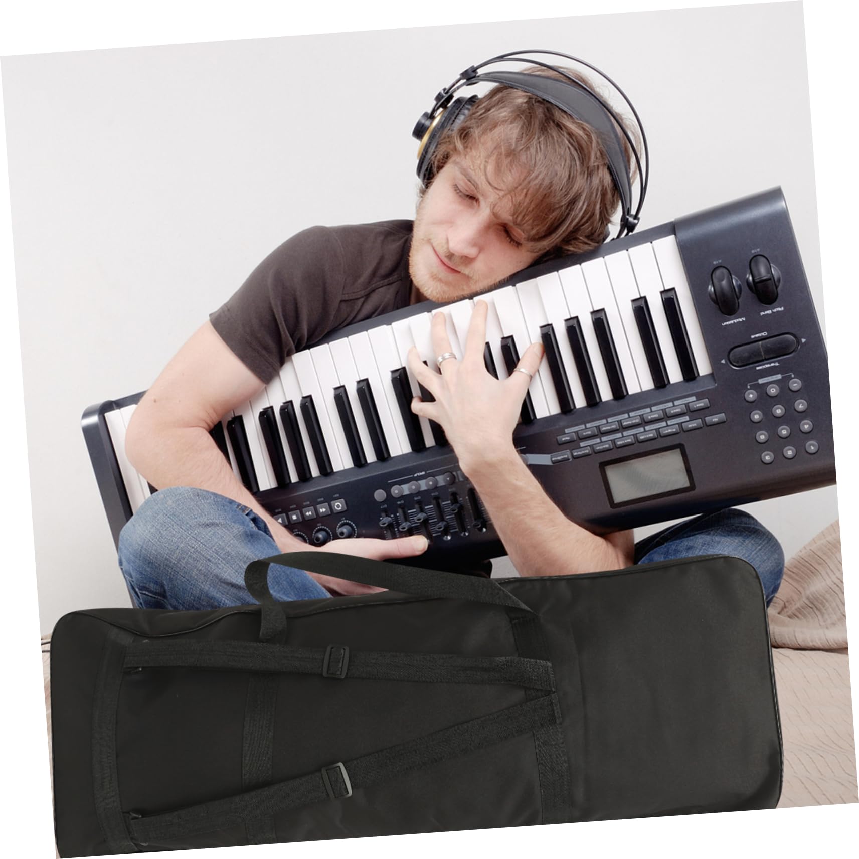 Borsa per Tastiera Elettronica 61 Tasti Nera per Trasporto | Oxford 600d, Pieghevole e Portatile, Tasca Accessoria, Uso Performance e Outdoor