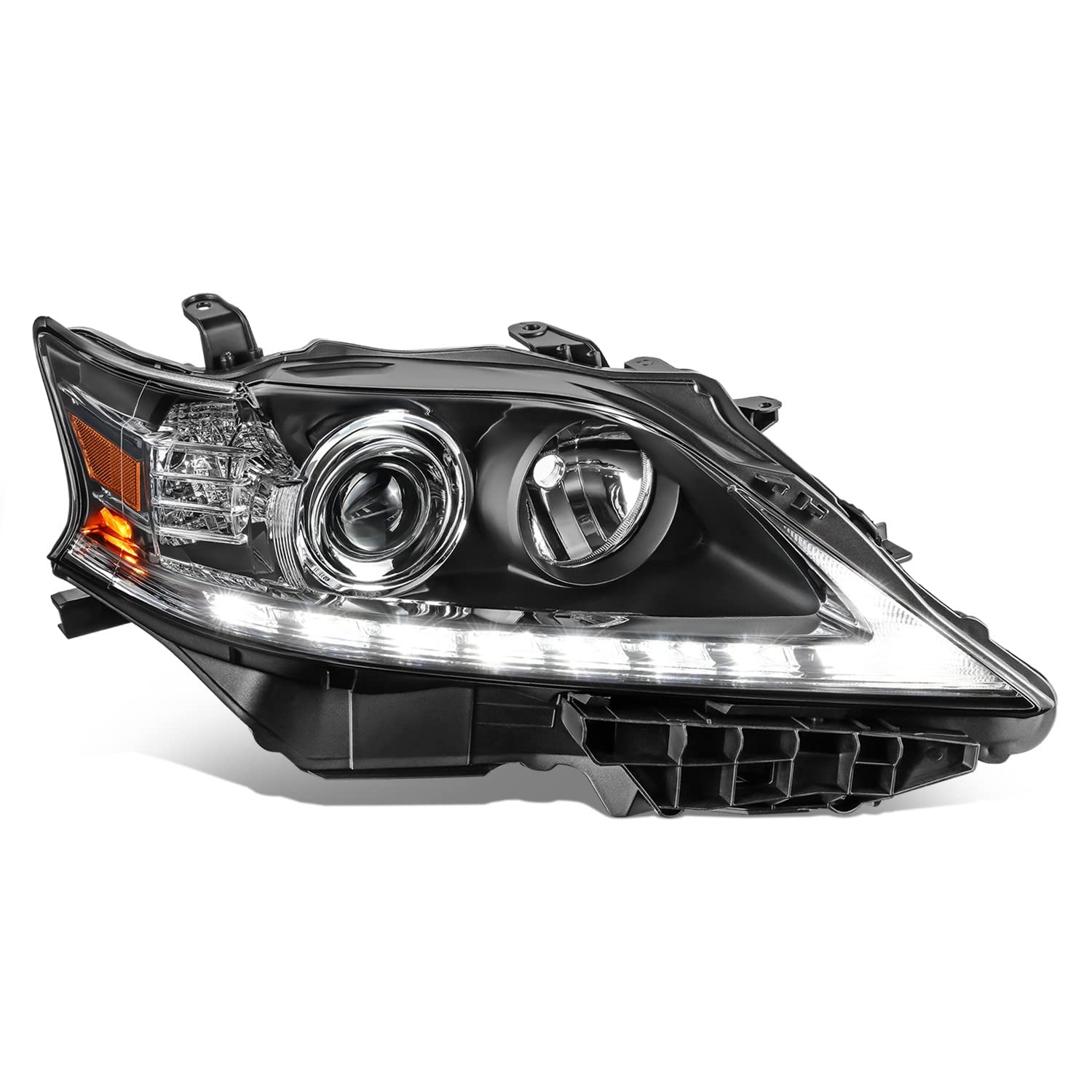 Auto Dynasty LX2503156 LED DRL Projector Headlight Lamp Compatible with Lexus RX350 RX450H 2013-2015, Passenger Right Side, Black Housing Amber Corner