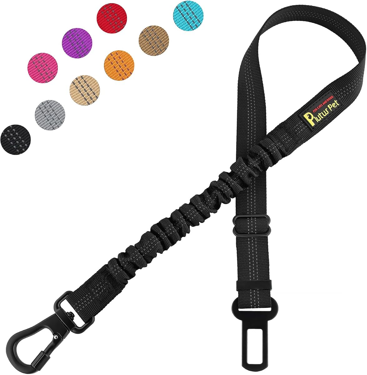 Plutus Pet Cinturón de seguridad para perro para coche, arnés ajustable con elástico elástico | Correa reflectante de seguridad para cinturón de seguridad para perros, sujeción con mosquetón, para perros medianos y grandes, color negro