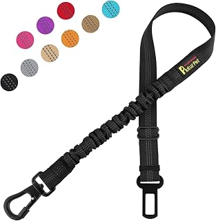 Plutus Pet Cinturón de seguridad para perro para auto, arnés ajustable con elástico elástico | Correa reflectante de seguridad para cinturón de seguridad para perros, sujeción con mosquetón, para perros medianos y grandes, color negro