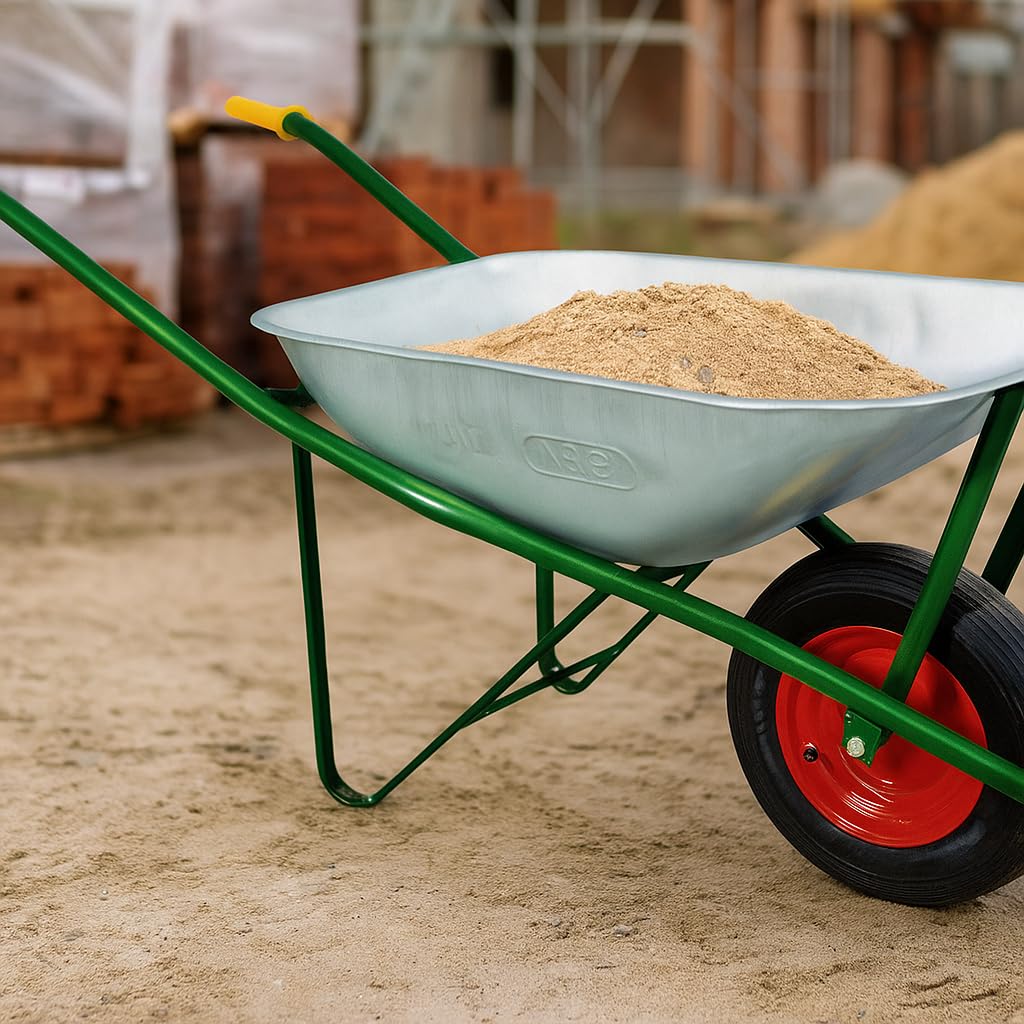 Carriola per Edilizia 80 Litri – Vasca Zincata Robusta – Struttura Rinforzata con Ruota Pneumatica – Ideale per Cantieri, Giardinaggio e Trasporto Materiali – LEMAG SRL
