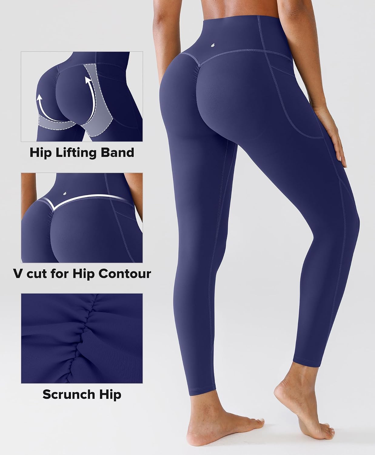 BRXL Scrunch Butt Lifting Leggings with Pockets for Women, 25" Tummy Control High Waisted No Front Seam Leggings Sapphire Blue