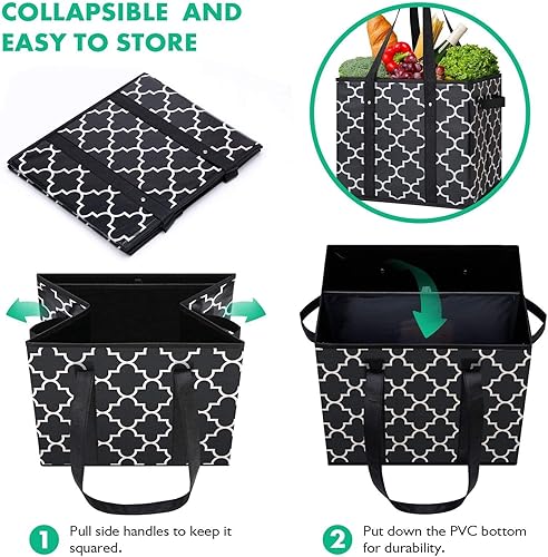 Miniatura 10 de WISELIFE Paquete de 6 bolsas de comestibles reutilizables plegables lavables canastas resistentes al agua bolsa de compras color gris