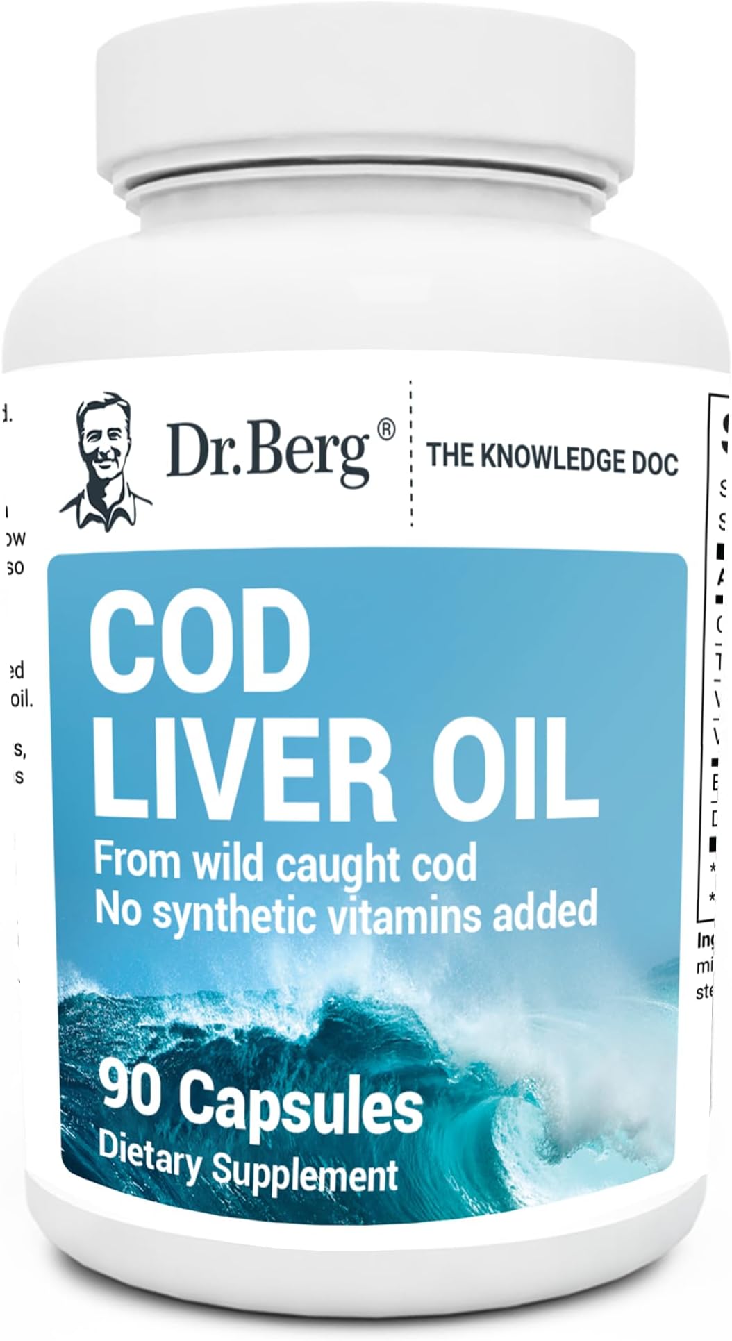 Dr. Berg Cod Liver Oil Capsules - New Formula Without OxBile - Rich in Omega-3 Fatty Acids (DHA & EPA), Vitamins A & D - No Smells or Bad Aftertaste - 90 Capsules